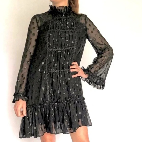 Max Studio Black Sheer Long Sleeve Dress - Picture 2 of 7